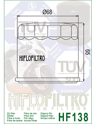 HIFLOFILTRO HF138 Filtro Olio Moto Suzuki Aprilia