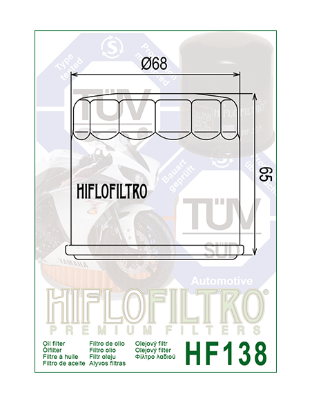 HIFLOFILTRO HF138 Filtro Olio Moto Suzuki Aprilia
