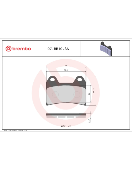 Brembo 07BB19SA Pastiglie Freno Moto Sinterizzate Anteriori
