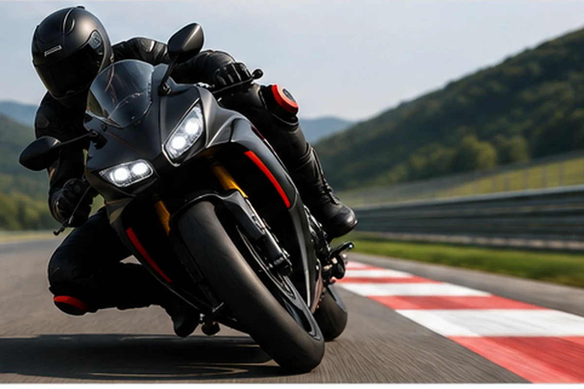 Motociclista su moto sportiva durante la guida